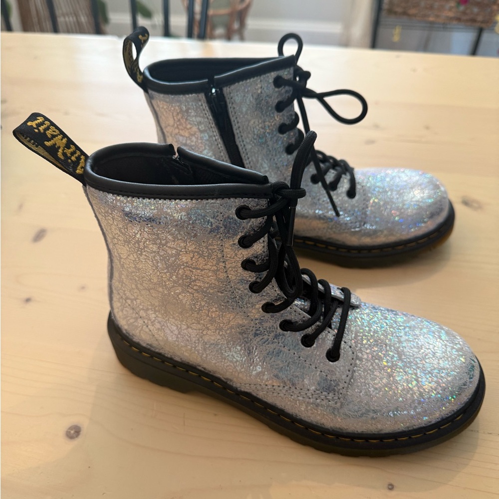 Dr. Martens Kids' Shimmering Silver Boots